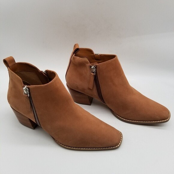 Linea Paolo Women Brown Suede Double Zip Block Heel Sochi Ankle Bootie 7.5 - Picture 4 of 9